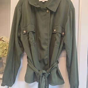 LOFT Olive Utility Jacket with Tie Waist